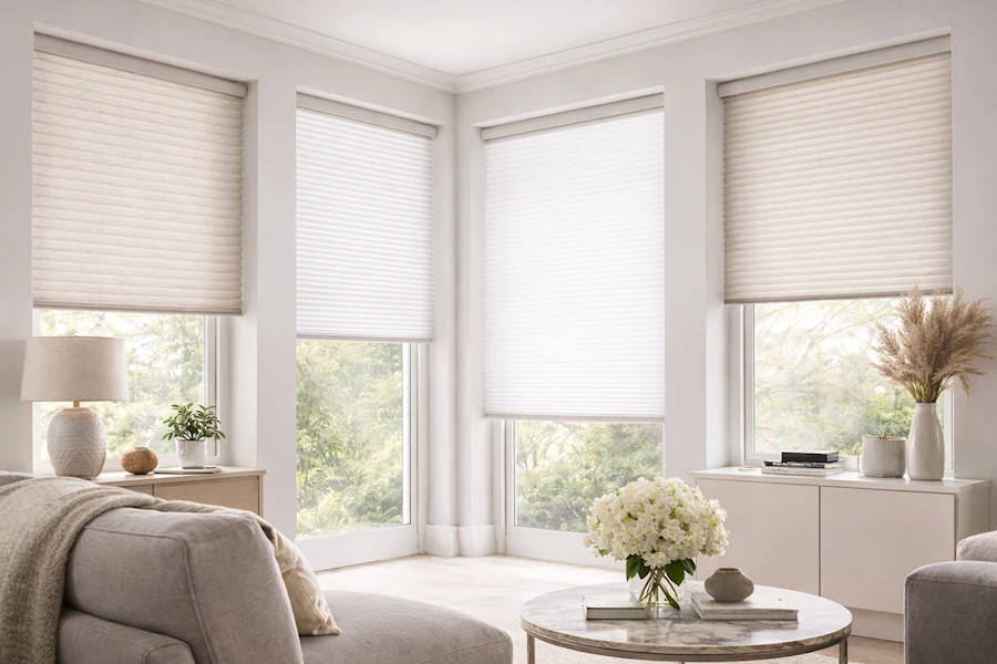 Pleated blinds fitted to windows